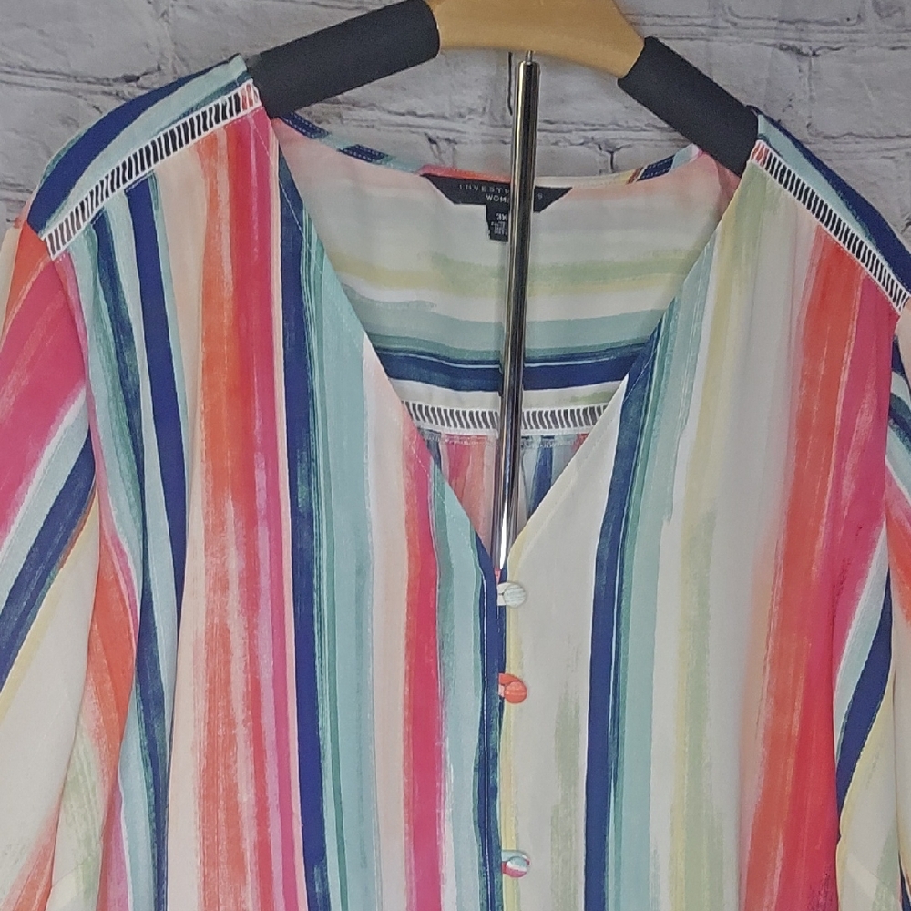 Investments Pink and Green Button Down Shirt, V Neck